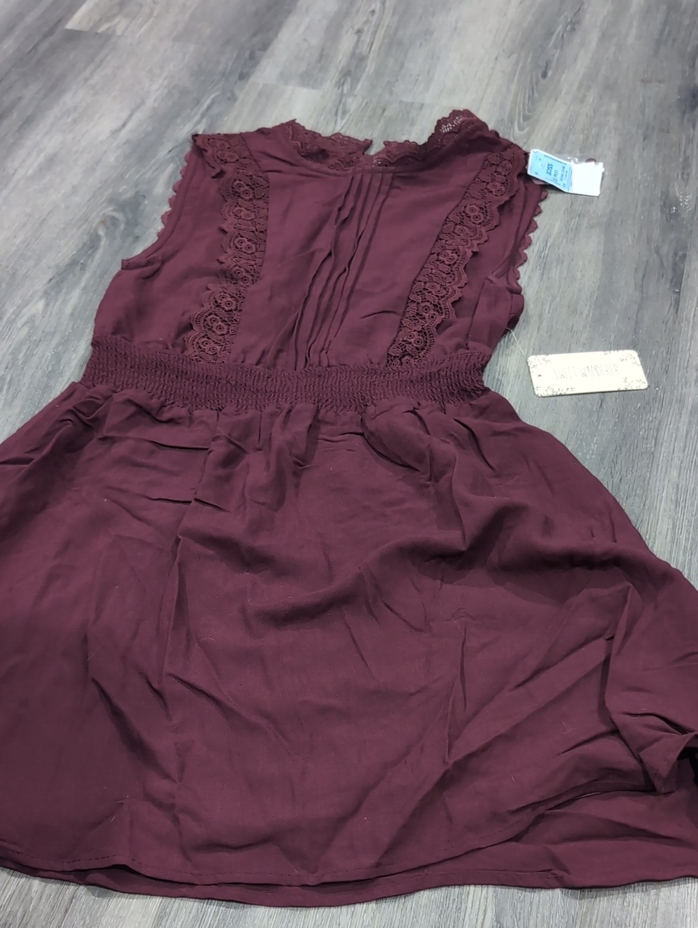 Sweet Wanderer Burgundy Lace-Trim Mini Dress